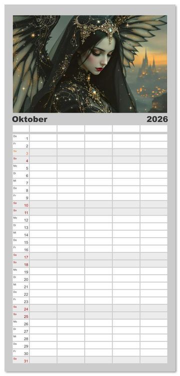 Produktbild: Familienplaner 2026 - Goth Fantasie mit 5 Spalten (Wandkalender, 21 x 45 cm) CALVENDO
