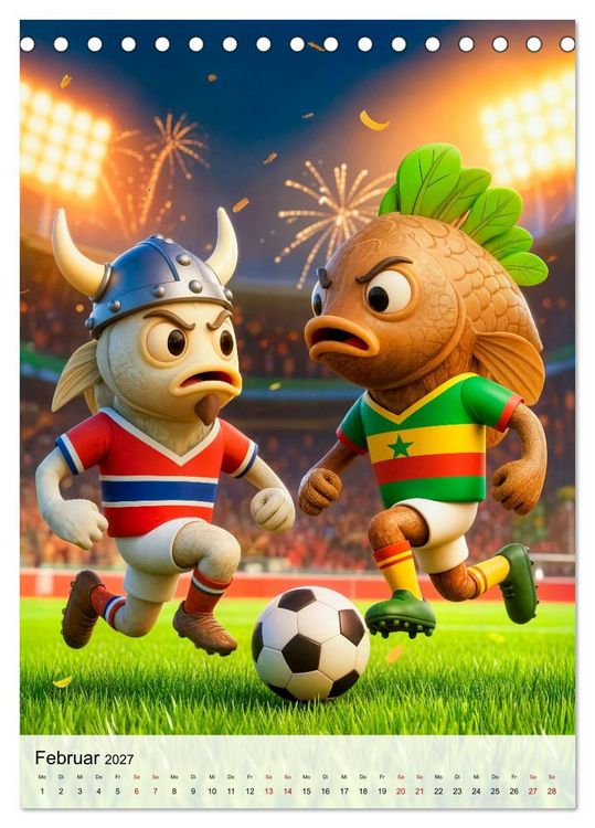 Produktbild: Food‑Fu&szlig;baller - Lustiger kulinarischer Fu&szlig;ballspa&szlig; (Tischkalender 2027 DIN A5 hoch), CALVENDO Monatskalender