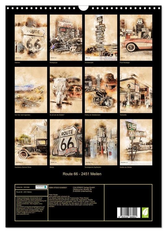 Produktbild: Route 66 - 2451 Meilen (Wandkalender 2026 DIN A3 hoch), CALVENDO Monatskalender