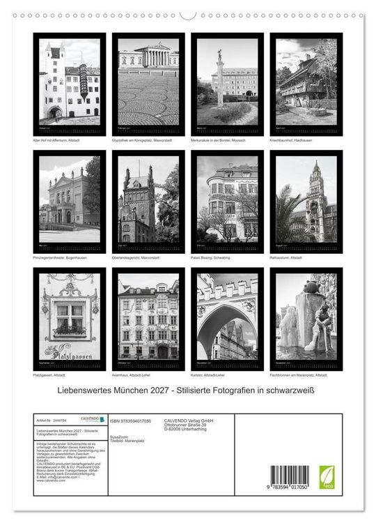 Produktbild: Liebenswertes M&uuml;nchen 2027 - Stilisierte Fotografien in schwarzwei&szlig; (hochwertiger Premium Wandkalender 2027 DIN A2 hoch), Kunstdruck in Hochglanz