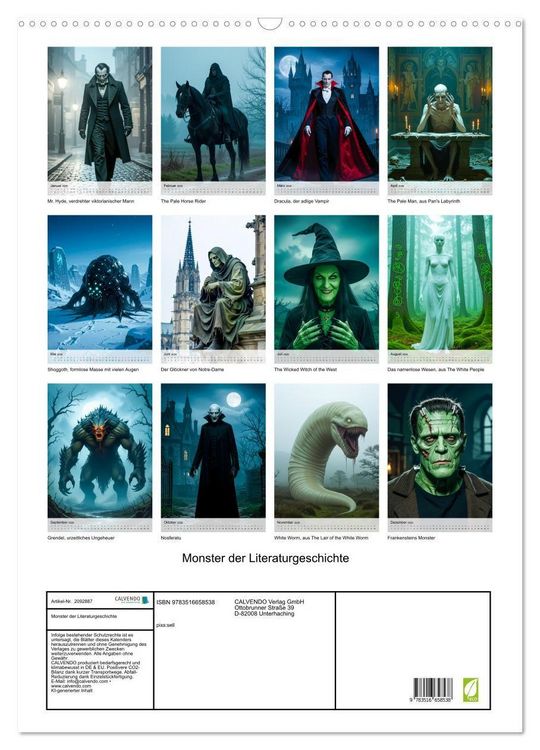 Produktbild: Monster der Literaturgeschichte (Wandkalender 2026 DIN A2 hoch), CALVENDO Monatskalender
