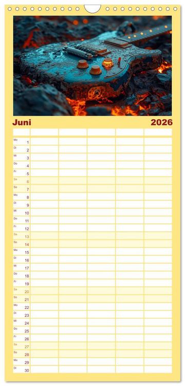 Produktbild: Familienplaner 2026 - Sechs Saiten, Zw&ouml;lf Monate - Der Gitarrenkalender mit 5 Spalten (Wandkalender, 21 x 45 cm) CALVENDO