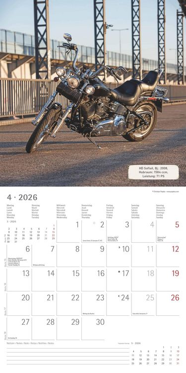 Produktbild: Harleys 2026 - Broschürenkalender 30x30 cm (30x60 geöffnet) - Kalender mit Platz für Notizen - Motorräder - Bildkalender - Wandplaner - Harley-Davidso