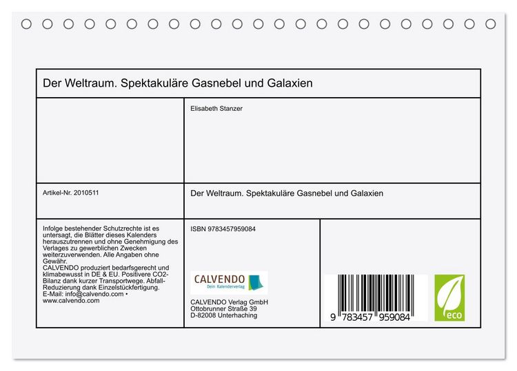 Produktbild: Der Weltraum. Spektakul&auml;re Gasnebel und Galaxien (Tischkalender 2026 DIN A5 quer), CALVENDO Monatskalender