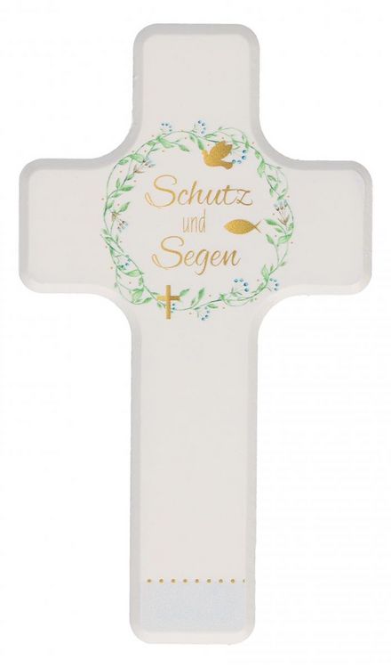 Produktbild: Butzon & Bercker Geschenkset zur Taufe 15 x 22 x 2 cm &ndash; Holzkreuz aus Buchenholz wei&szlig; lackiert mit Taufspruch, gebundenes Buch 11 x 11 cm, Lieferung in Geschenkverpackung