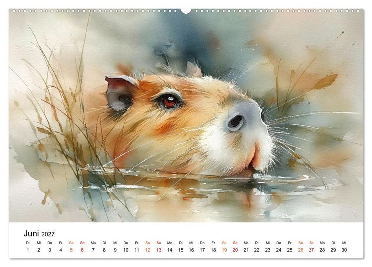 Produktbild: Capybara - die Kunst des gelassenen Daseins (hochwertiger Premium Wandkalender 2027 DIN A2 quer), Kunstdruck in Hochglanz