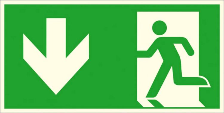 Produktbild: Fluchtwegschild Aluminium Notausgang links, abw&auml;rts SafetyMarking 15.A1015 (B x H) 300 mm x 150 mm ISO 7010 1 St.