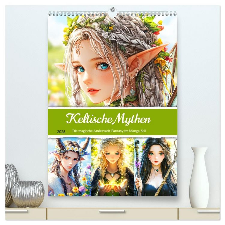 Produktbild: Keltische Mythen. Die magische Anderwelt-Fantasy im Manga-Stil (hochwertiger Premium Wandkalender 2026 DIN A2 hoch), Kunstdruck in Hochglanz