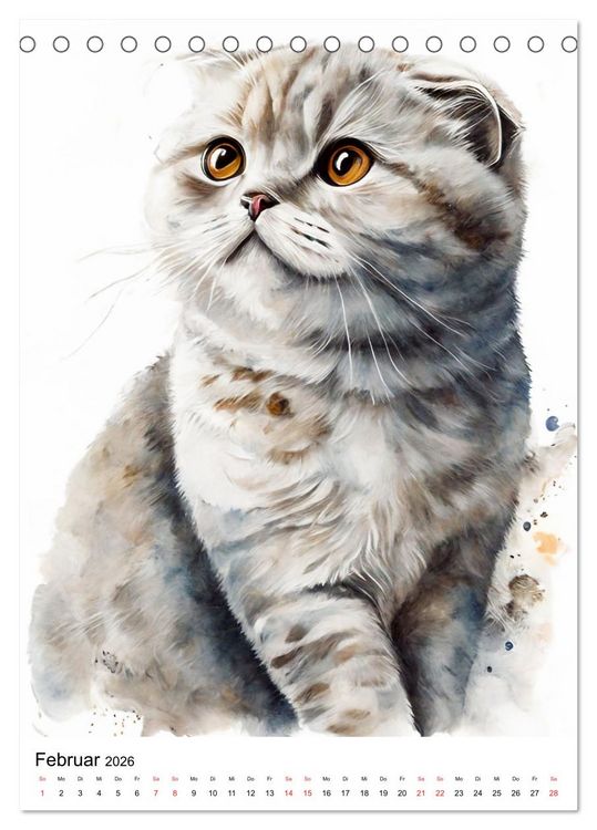 Produktbild: Katzen wie gemalt (Tischkalender 2026 DIN A5 hoch), CALVENDO Monatskalender