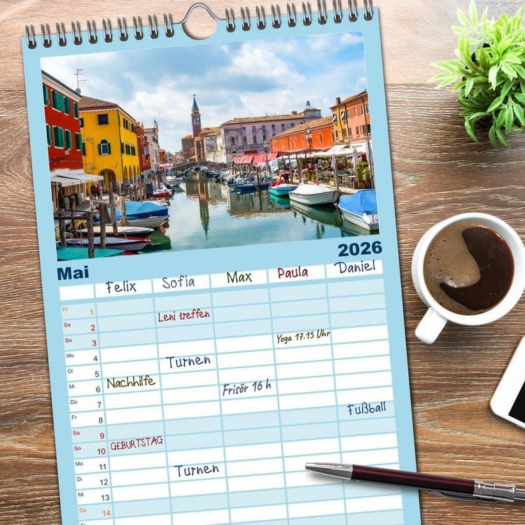 Produktbild: Familienplaner 2026 - ItalienReise Venedig Chioggia Comacchio mit 5 Spalten (Wandkalender, 21 x 45 cm) CALVENDO