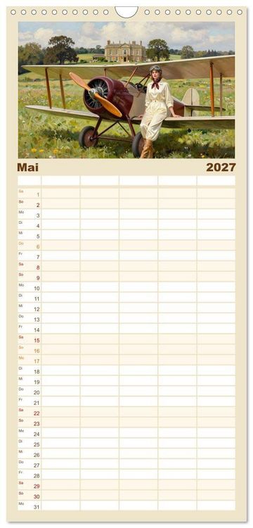 Produktbild: Familienplaner 2027 - Lack und Leinwand &ndash; Flieger mit 5 Spalten (Wandkalender, 21 x 45 cm) CALVENDO