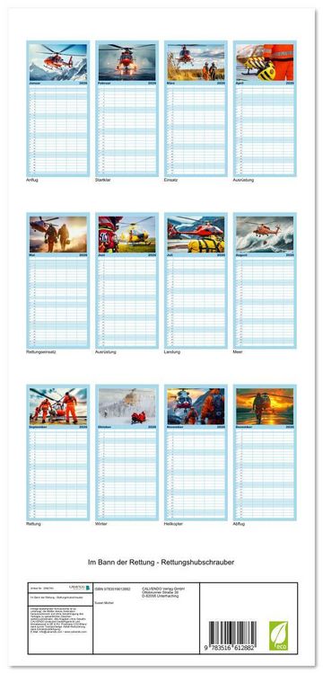 Produktbild: Familienplaner 2026 - Im Bann der Rettung - Rettungshubschrauber mit 5 Spalten (Wandkalender, 21 x 45 cm) CALVENDO