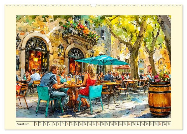 Produktbild: Gastgarten Idylle. Sommerliche Freude im Aquarellstil (Wandkalender 2027 DIN A2 quer), CALVENDO Monatskalender
