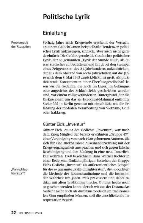 Produktbild: Klett Lekt&uuml;rehilfen Lyrik der Nachkriegszeit 1945 - 1960