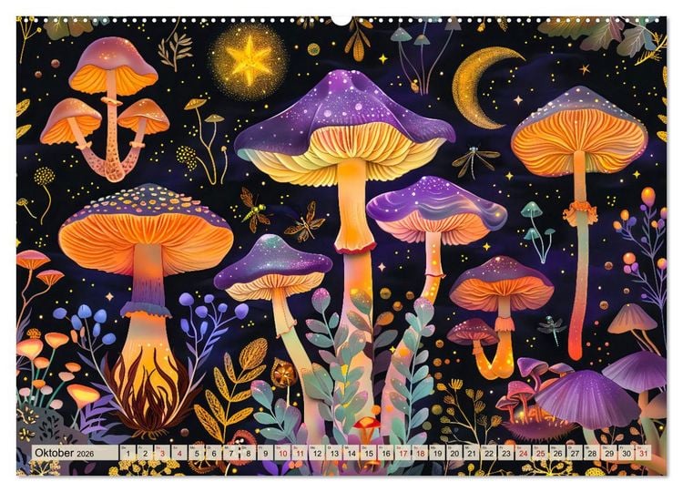 Produktbild: Zauberwelt der Pilze - Fantasievolle Pilze im verwunschenen Wald (Wandkalender 2026 DIN A2 quer), CALVENDO Monatskalender