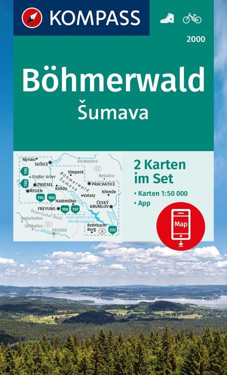 Produktbild: KOMPASS Wanderkarten-Set 2000 B&ouml;hmerwald, Sumava (2 Karten) 1:50.000