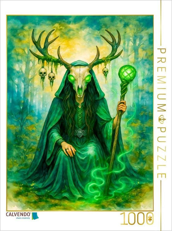 Produktbild: CALVENDO Puzzle Geheimnisvolle keltische Druidin mit Geweih und Kraft | 1000 Teile Lege-Gr&ouml;&szlig;e 64x48cm Foto-Puzzle f&uuml;r gl&uuml;ckliche Stunden