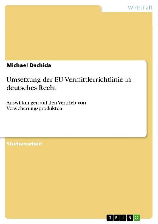 Produktbild: Umsetzung der EU-Vermittlerrichtlinie in deutsches Recht