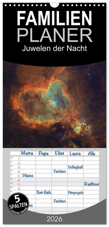 Produktbild: Familienplaner 2026 - Juwelen der Nacht mit 5 Spalten (Wandkalender, 21 x 45 cm) CALVENDO