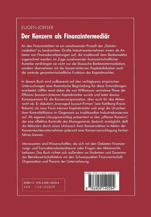 Produktbild: Der Konzern als Finanzintermedi&auml;r