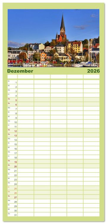 Produktbild: Familienplaner 2026 - Schleswig-Holstein Du bist so sch&ouml;n mit 5 Spalten (Wandkalender, 21 x 45 cm) CALVENDO