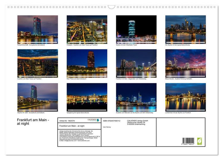 Produktbild: Frankfurt am Main - at night (Wandkalender 2026 DIN A2 quer), CALVENDO Monatskalender
