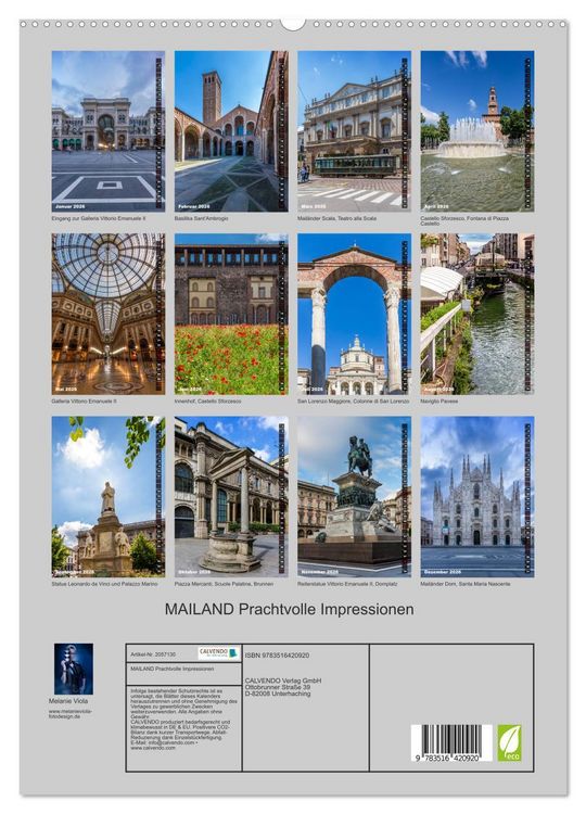 Produktbild: MAILAND Prachtvolle Impressionen (hochwertiger Premium Wandkalender 2026 DIN A2 hoch), Kunstdruck in Hochglanz