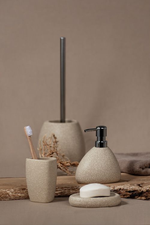 Produktbild: WC-Garnitur Mod. Pion Beige Keramik, WC-B&uuml;rste mit Silikon-B&uuml;rstenkopf