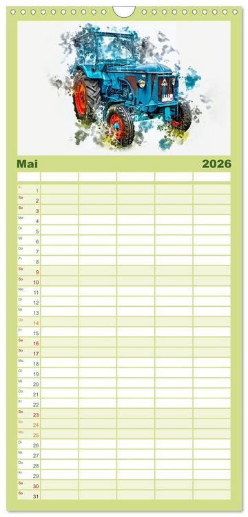 Produktbild: Familienplaner 2026 - Traktoren Oldtimer Legenden mit 5 Spalten (Wandkalender, 21 x 45 cm) CALVENDO