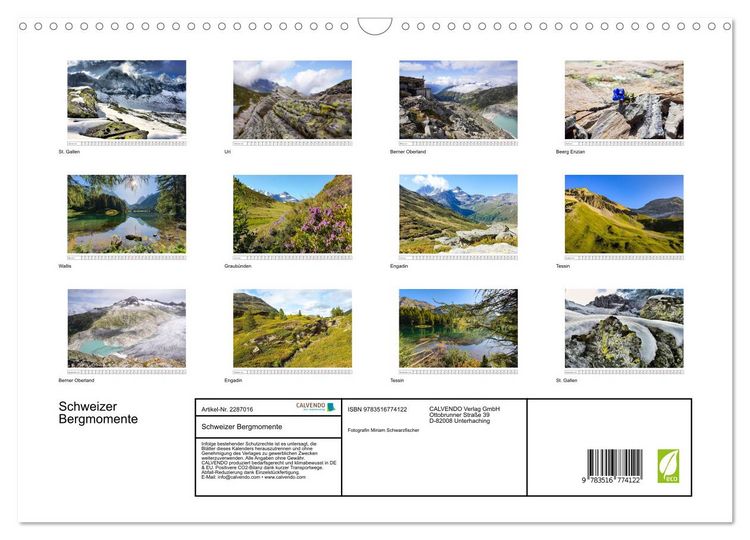 Produktbild: Schweizer Bergmomente (Wandkalender 2027 DIN A3 quer), CALVENDO Monatskalender