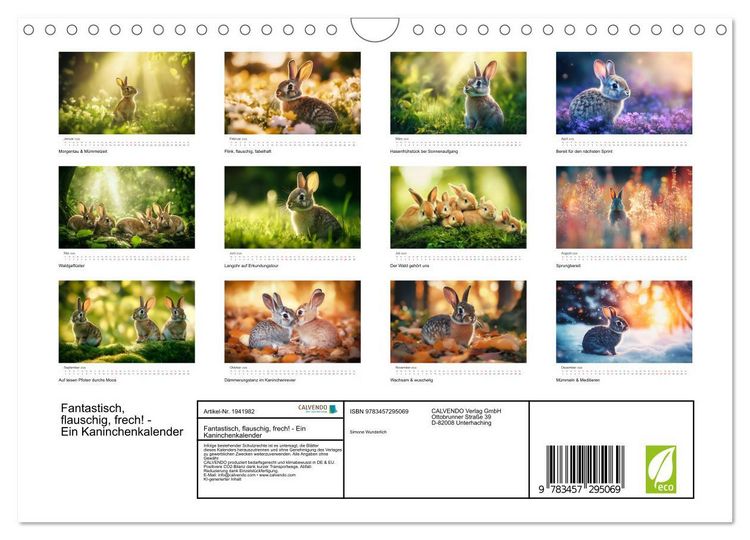 Produktbild: Fantastisch, flauschig, frech! - Ein Kaninchenkalender (Wandkalender 2026 DIN A4 quer), CALVENDO Monatskalender