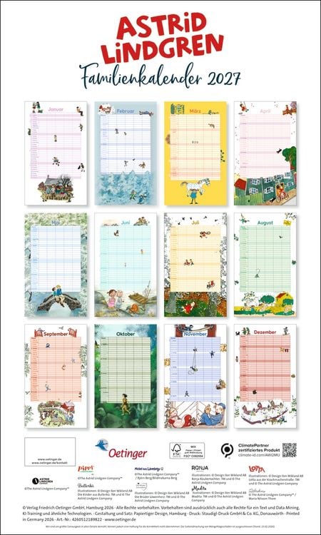 Produktbild: Astrid Lindgren Familienkalender 2027