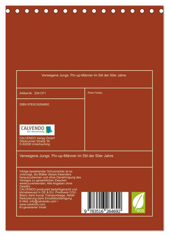 Produktbild: Verwegene Jungs. Pin-up-M&auml;nner im Stil der 50er Jahre (Tischkalender 2026 DIN A5 hoch), CALVENDO Monatskalender