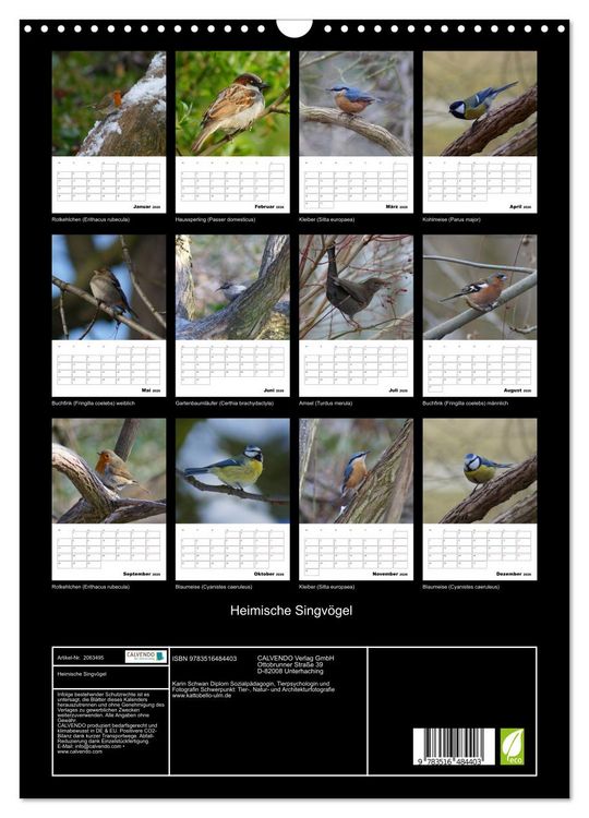 Produktbild: Heimische Singv&ouml;gel (Wandkalender 2026 DIN A3 hoch), CALVENDO Monatskalender