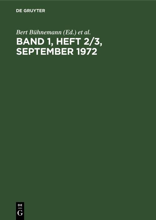 Produktbild: Band 1, Heft 2/3, September 1972