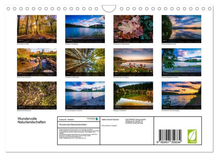 Produktbild: Wundervolle Naturlandschaften (Wandkalender 2026 DIN A4 quer), CALVENDO Monatskalender