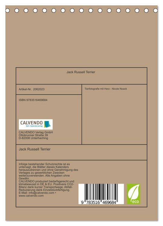 Produktbild: Jack Russell Terrier (Tischkalender 2026 DIN A5 hoch), CALVENDO Monatskalender