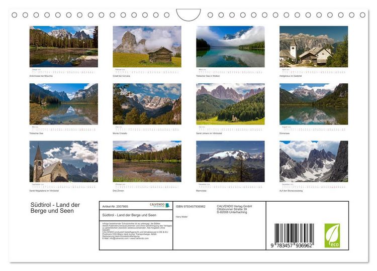 Produktbild: S&uuml;dtirol - Land der Berge und Seen (Wandkalender 2026 DIN A4 quer), CALVENDO Monatskalender