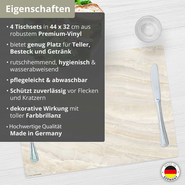 Produktbild: Tischsetmacher Tischsets Marmorplatte mit beiger Maserung, aus hochwertigem Vinyl (4 St&uuml;ck), 44 x 32 cm