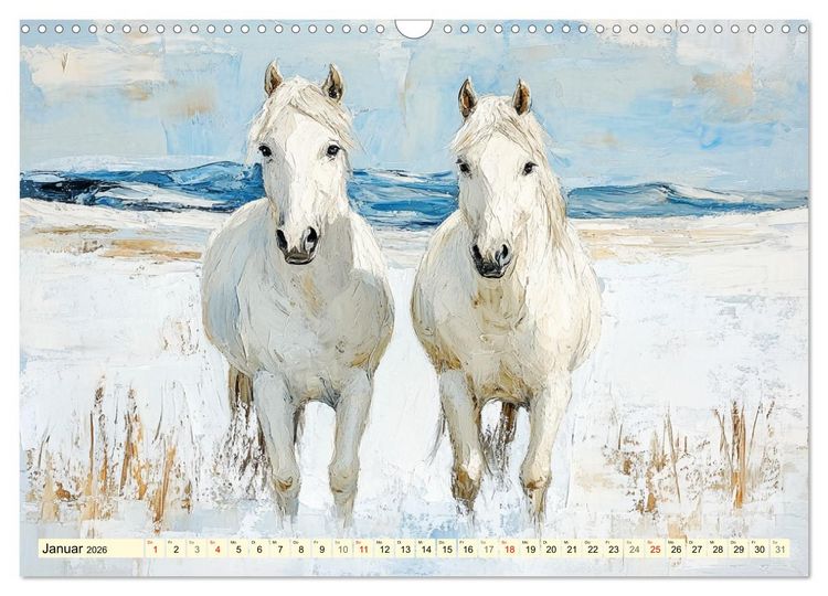 Produktbild: Die Eleganz der Pferde. Poesie im &Ouml;lgem&auml;lde-Stil (Wandkalender 2026 DIN A3 quer), CALVENDO Monatskalender
