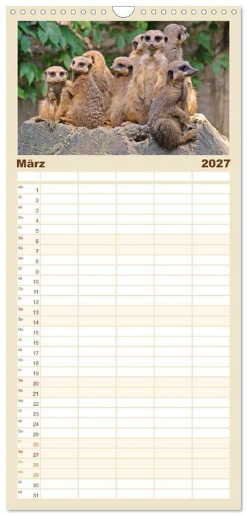 Produktbild: Familienplaner 2027 - Erdm&auml;nnchen mit 5 Spalten (Wandkalender, 21 x 45 cm) CALVENDO