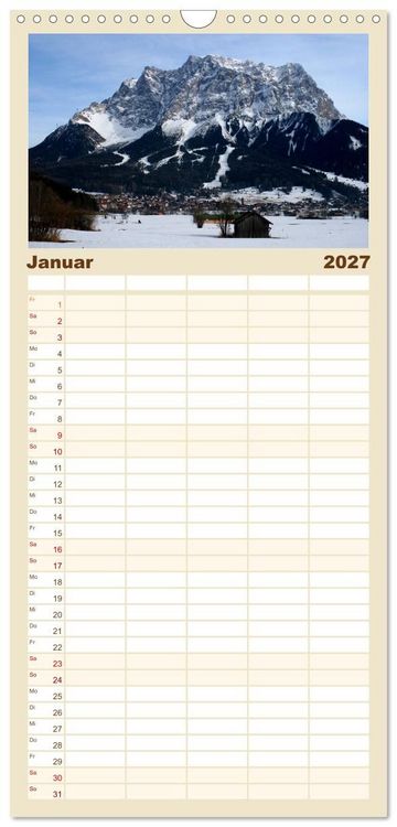 Produktbild: Familienplaner 2027 - Berge und Seen rund um die Zugspitze mit 5 Spalten (Wandkalender, 21 x 45 cm) CALVENDO