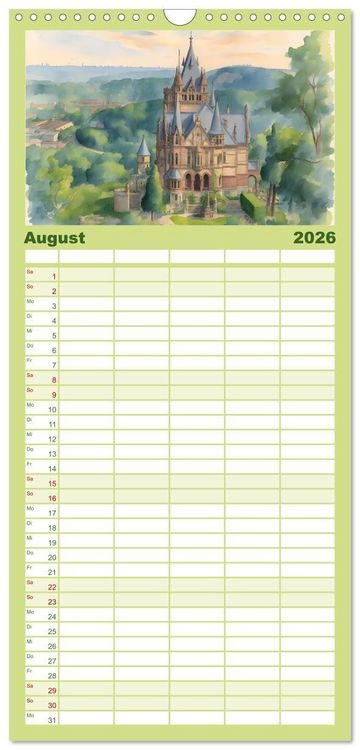Produktbild: Familienplaner 2026 - Deutsche Schl&ouml;sser und Burgen mit 5 Spalten (Wandkalender, 21 x 45 cm) CALVENDO