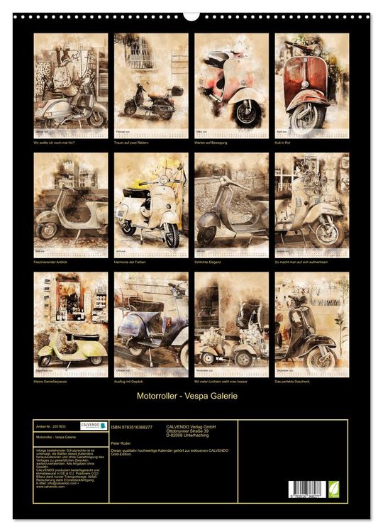 Produktbild: Motorroller - Vespa Galerie (Wandkalender 2026 DIN A2 hoch), CALVENDO Monatskalender