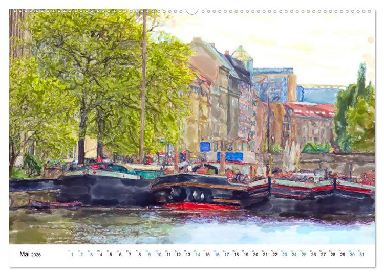 Produktbild: Berlin - Stadtansichten im Aquarell-Design (hochwertiger Premium Wandkalender 2026 DIN A2 quer), Kunstdruck in Hochglanz