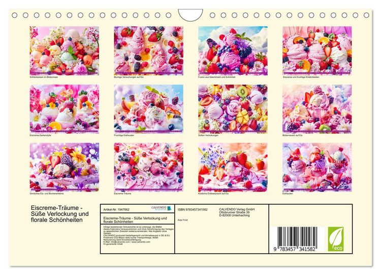 Produktbild: Eiscreme-Tr&auml;ume - S&uuml;&szlig;e Verlockung und florale Sch&ouml;nheiten (Wandkalender 2026 DIN A4 quer), CALVENDO Monatskalender