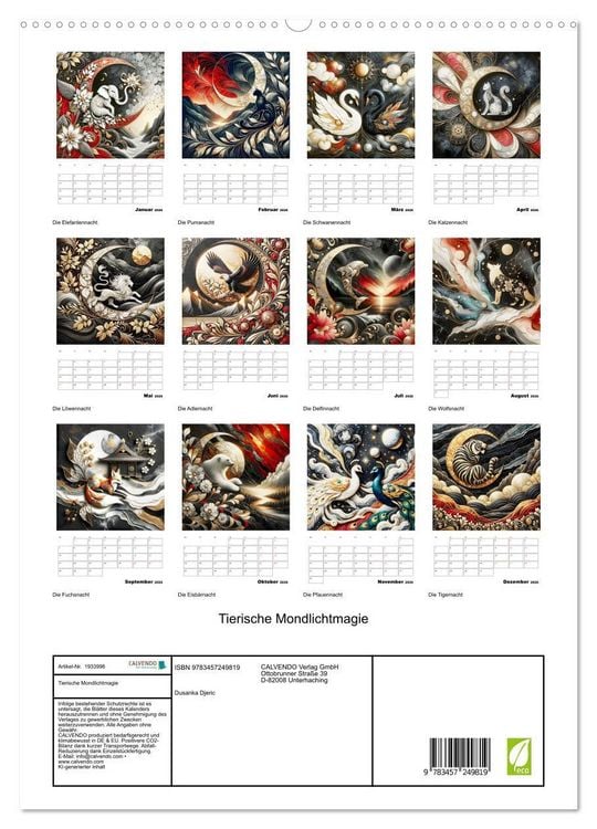 Produktbild: Tierische Mondlichtmagie (hochwertiger Premium Wandkalender 2026 DIN A2 hoch), Kunstdruck in Hochglanz