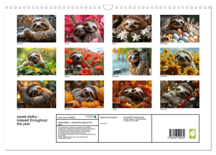 Produktbild: sweet sloths - relaxed throughout the year (Wall Calendar 2026 DIN A3 landscape), CALVENDO 12 Month Wall Calendar
