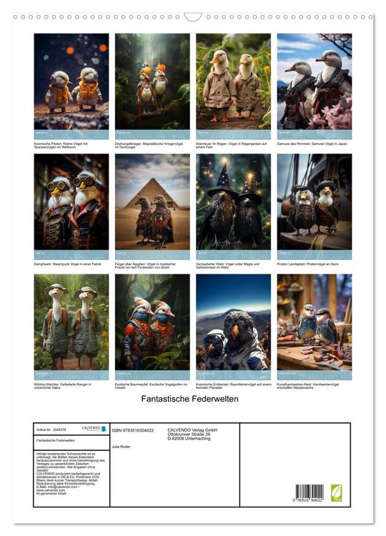 Produktbild: Fantastische Federwelten (Wandkalender 2026 DIN A2 hoch), CALVENDO Monatskalender