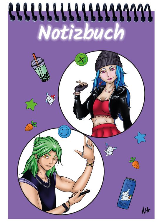 Produktbild: A 5 Notizblock Manga Quinn und Enora, lila, kariert